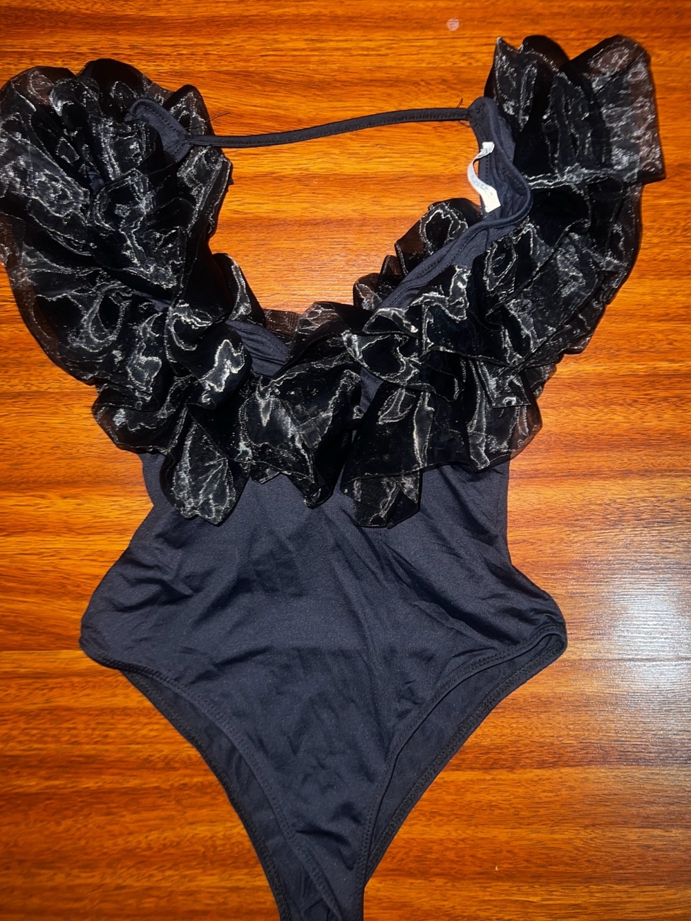 Zara Black Ruffled V-Neck Bodysuit - Picture 3 of 3